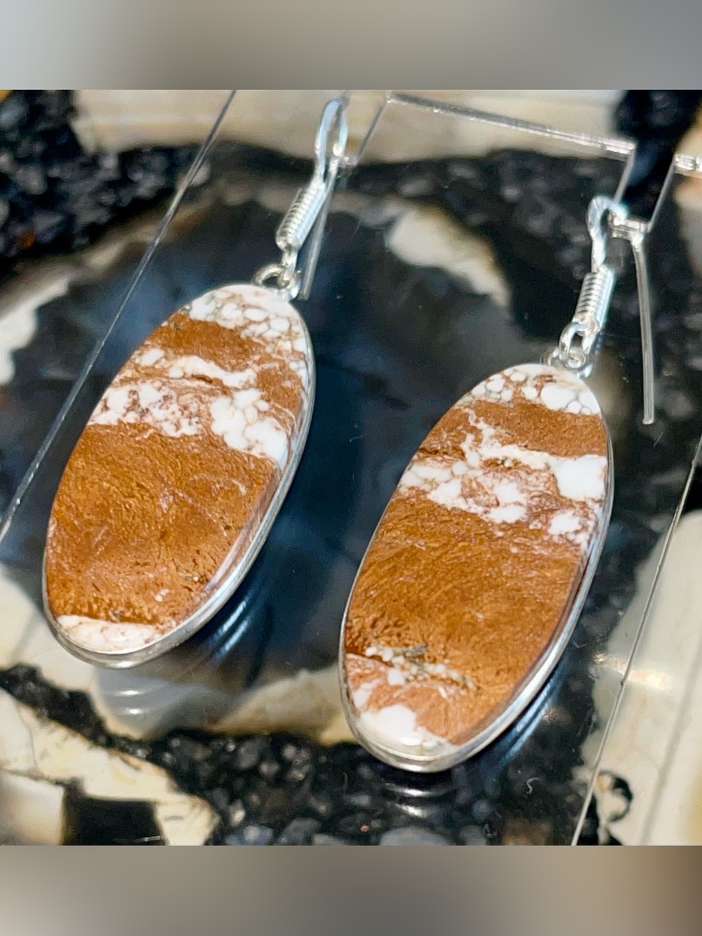 Wild Horse Jasper Magnesite Earrings 2” - Picture 9 of 16